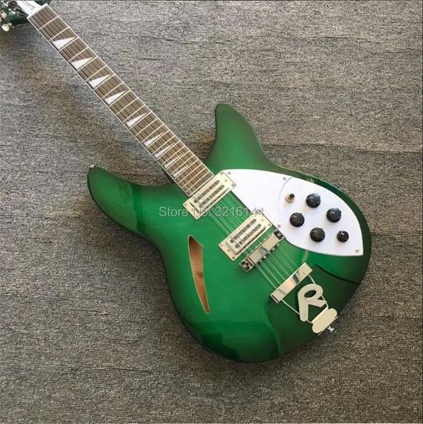 Guitare électrique Ricken 360 à corps semi-creux vert, 12 cordes, couleur cerise éclatée, toutes les couleurs sont disponibles, vente en gros