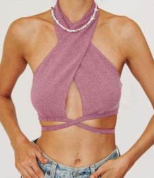 Groen Sexy Bandage Halter Crop Tops Tanks Camis voor Vrouwen Mouwloze Backless Club Party Chic Wrap Cropped Top Slim Streetwear S-XL # 915 30PCS