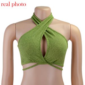 Groen Sexy Bandage Ondergoed Camisoles Halter Crop Tops voor Vrouwen Mouwloze Backless Club Party Chic Wrap Cropped Top Slanke Streetwear S-XL # 915