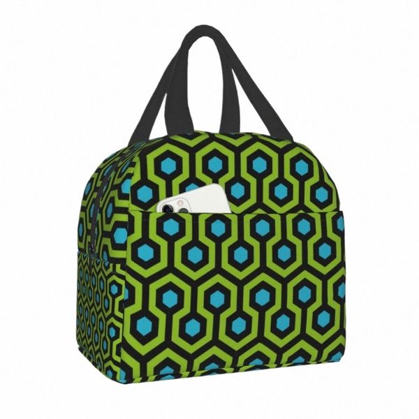 Verde brillante pasar por alto la alfombra del hotel bolsa de almuerzo aislada mujeres geométricas Hexags refrigerador térmico Bento Box bolsas de picnic portátiles a0xI #