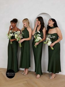 Vestido de hermanas verdes vestidos de dama de honor satén 2024 seda nueva se puede usar diariamente primavera y otoño simple y generoso