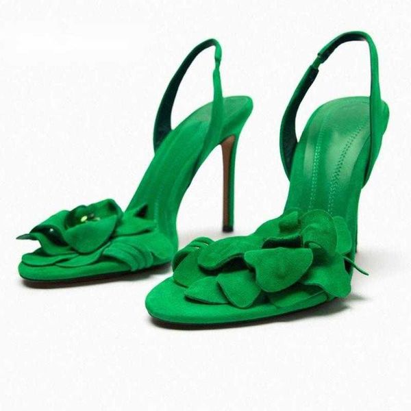 Vert Slingback talons sandales femmes 2023 été fleurs femme Sexy pompes rose talons aiguilles chaussures de mariage 230807