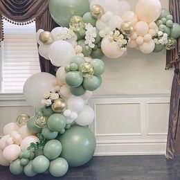 Guirlande de ballons en argent vert, chaîne en arc, décoration de mariage, d'anniversaire, de fête pour enfants, de réception-cadeau pour bébé, 240124