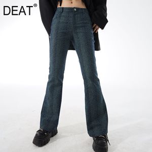 Groene slang patroon hoge taille uitlopende jeans volledige lengte print broek vrouwen straat mode tij lente GX15 210421