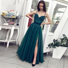 Spaghetti vertes STAPS FEMME Robe Maxi Long Elegant Evening Party Sweetheart A-Line Green Tulle Prom Robe chaude