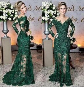 Green Sparkly Lace Mother of the Bride -jurken Lange mouwen Appliqued Beaded Long Evening Mother Dress Custom Made BC17533962089