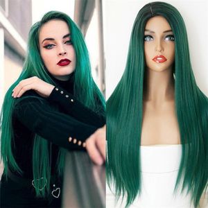 Green Straight Star Synthetic Wig Simulation Humains Perruques de Cheveux Humains RXG9973