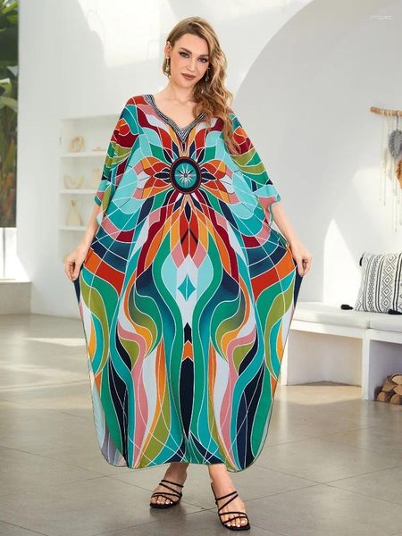 Green Striped Women Beach Maxi Robe Bohemian Robe Kaftan Retalie Bathing Fssuile Cover Up Vacation Beachwear tenue Q1638