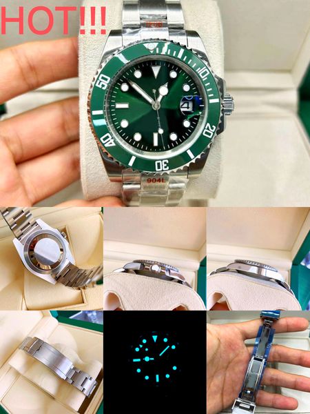 Green Submarine Reloj de lujo para hombre Buceo Reloj automático de 40 mm Reloj con movimiento ST9 Correa de acero inoxidable 904L Espejo de zafiro Resplandor Reloj Montre De Luxe resistente al agua