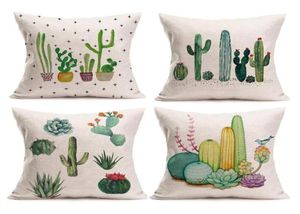 Plantes succulentes vertes Cactus figue de barbarie coton lin décor à la maison taie d'oreiller housse de coussin 18 x 18 pouces ensemble de 424648453