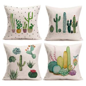 Plantes succulentes vertes Cactus figue de barbarie coton lin décor à la maison taie d'oreiller jeter oreiller housse de coussin 18 x 18 pouces ensemble de 4223R