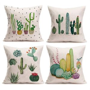Verde plantas suculentas cactus higo chumbo algodón lino decoración del hogar funda de almohada tiro almohada funda de cojín 18x18 pulgadas conjunto de 4188p