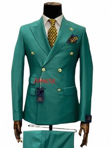 Vert sur mesure à double boutonnage Slim Fit hommes costumes de mariage Tuxedos marié Busin Party Prom meilleurs hommes Blazer Costume Homme Z1mn #