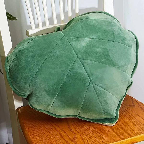 Oreiller végétal décoratif vert, coussin en forme de feuille en peluche douce, oreiller de dossier pour canapé, chaise, lit, Textile de maison 240305
