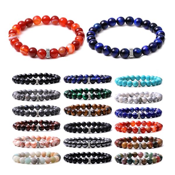 Oeil de tigre vert agate indienne onyx noir bracelet de perles en pierre naturelle brin en acier inoxydable bracelets de charme bracelet hommes femmes bijoux de mode