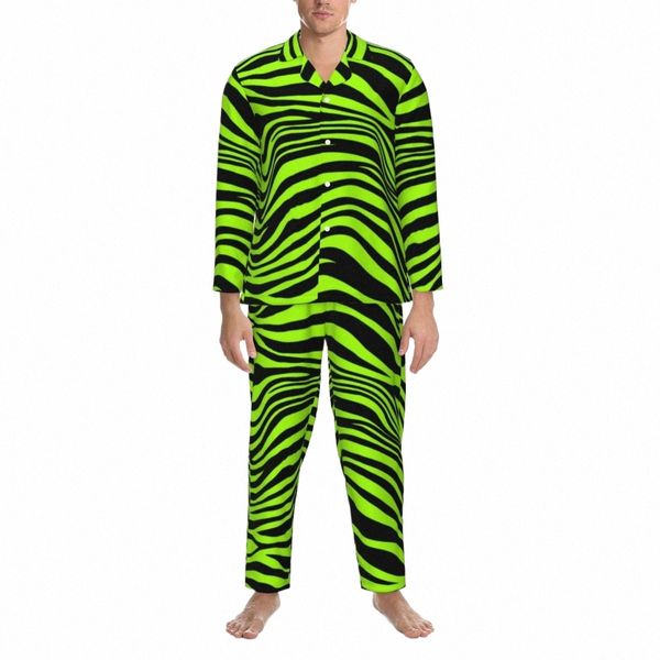 Vert Tigre Lignes Vêtements De Nuit Automne Animal Imprimé Décontracté Surdimensionné Pyjama Ensemble Hommes Lg Manches Fi Loisirs Personnalisé Maison Costume 316t #