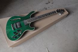 Guitarra eléctrica de seis cuerdas con patrón de tigre verde, agujero f, nuestra tienda puede personalizar varias guitarras