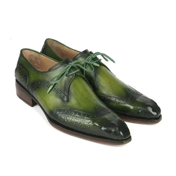 Chaussures pour hommes en cuir véritable imprimé Totem vert tête pointue sans lacet chaussures habillées pour la fête de mariage mocassins de mode Vintage 240307