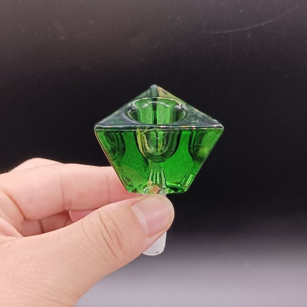 Accessoires masculins de bol en verre de diamant de triangle vert 14mm pour des tuyaux de bong d'eau