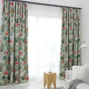 Vert Tropical Feuilles Flamants Roses Blackout Imprimé Rideau pour Salon Chambre Décor À La Maison Pastorale Tissu Rideaux Fenêtre Stores W220421