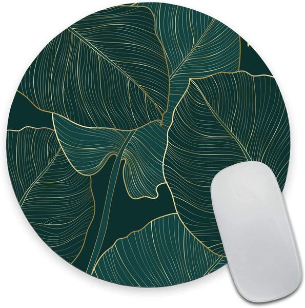 Tapis de souris rond d'ordinateur de feuilles tropicales vertes avec la conception Base en caoutchouc antidérapante petit tapis de souris tapis de souris de bureau imperméable