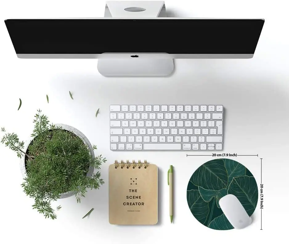 Gröna tropiska blad Rund datormatta med design utan halkpuggar Baser Small MousePad Waterproof Office Mouse Pad