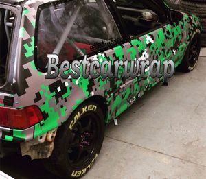 Groene stedelijke digitale tijger camo vinyl auto wrap met lucht bubble gratis pixel camouflage grafische auto sticker film maat 1.52x10m / 20m / 30m