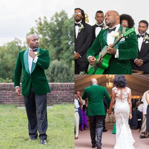 Groene fluwelen bruidegom bruiloft smoking tuxedos plus skewall revers heren pakken formele één stukken prom blazer jassen pak