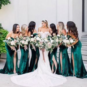 Groen Fluwelen Lange Bruidsmeisje Jurken Sweetheart Maid of Honour Gowns High Thigh Slit Formele Bruiloft Gastenjurken Personaliseer Avondjurken