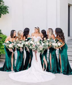Groen fluwelen lange bruidsmeisje jurken sweetheart meid van eer jurken hoge dij spleet formele bruiloft jurken avondjurken bd8997