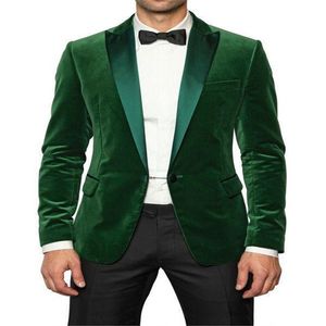 Groen Fluwelen Mannen Pak Blazer met Black Pants 2017 Room Mens Bruiloft Diner Party Past Smoking Tuxedo (jas + broek)