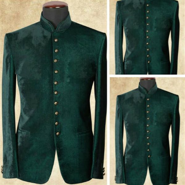 Green Velvet Mens Designer Vestes Peaked Lapel Groom Tenue de soirée Prom Tuxedos Homme Blazer Suit Only One Piece2741