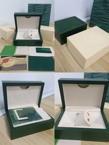 Groene horlogedoos Luxe herenhorlogedozen Originele binnen- en buitenkant dameshorlogekast Heren Rolex-horloge Groene dozen Brochure Kaartaccessoires Certificaat Handtas