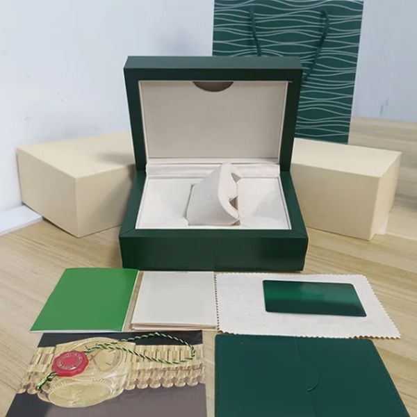 Grüne Uhrenbox, Fabrikbox für Herren- und Damenuhren aus Holz, Papiertütenzertifikat, Box für Luxusuhrenzubehör auf höchstem Niveau, Modeuhr-Essentialbox 007