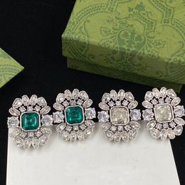 Groene witte edelsteen Rhinestone luxe stud oorbellen ontwerper voor vrouw persoonlijkheid meisje dames oorbellen aretes trouwfeest cadeau sieraden hoogwaardige bruids riem doos