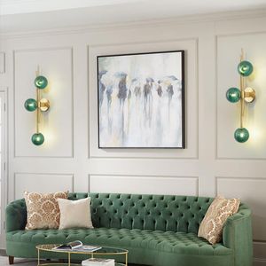 Groene witte glazen bal wandlampen voor woonkamer Slaapkamer Nordic Home Decor Bed SCONCE Hotel Aisle Gold Light -armaturen