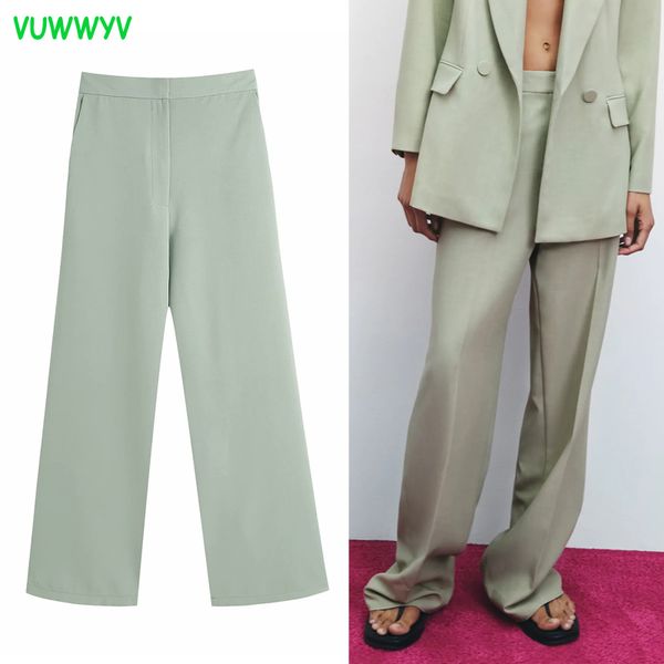 Vert jambe large taille haute pantalon pour femmes printemps été mode Indie bureau porter femme droite pantalon ample 210430