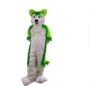 Groene wolf husky hond mascotte kostuum cartoon echte foto volwassen feestjurk fruit cartoon karakter pak carnaval unisex