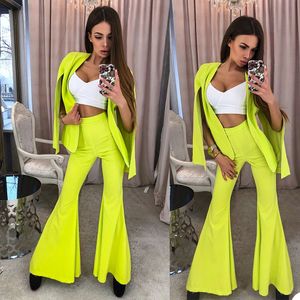 Groene Damesjas Suits Lady Formal Party Prom Tuxedos Blazer Brede Broek Street Style Daily Outfit (jas + broek)