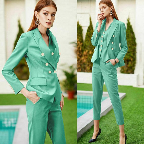 Trajes verdes de madre de la novia para mujer, uniforme de trabajo ajustado, ropa de noche de fiesta Formal para mujer para boda (chaqueta + chaleco + pantalones)