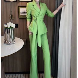 Green Womens Elegant Laceup Jacket Suit Suit Pantal