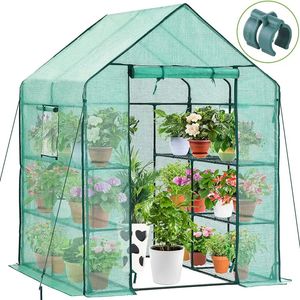 Greenhouse pour l'extérieur avec fenêtres d'écran ohuhu marche dans les serres de plante couvercle de PE durable de travail lourd 3 niveaux 12 étagères 240415