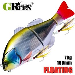 GREENSPIDER Drijvend Vissen Lokken Swimbait Met Zachte Staart Hard Aas 160mm 70g Jointed Hunter Tackle voor snoek muskusbaars 231229