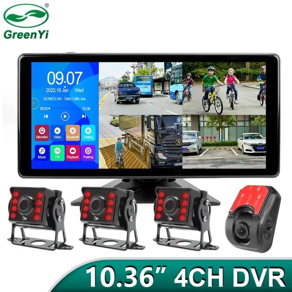 Greenyi 10,36 pouces 4 CH à écran partagé Tamion de camion MP5 Moniteur d'enregistrement DVR avec caméra AHD 1080p pour RVS / Truck / Bus / Pickups / Remorque