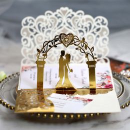 Cartes de Voeux 10/20Pcs Blanc Or Perle Papier Découpé Au Laser Carte D'invitations De Mariage Mariage Européen Douche Nuptiale Décor Cadeau Carte De Voeux Kits 230607