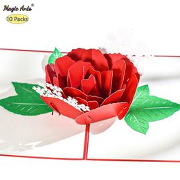 Wenskaarten 10 Pack 3d Rose Flower Pop-Up Card voor Valentijns Moedersdag Jubileum Vrouw Verjaardag Wenskaarten Groothandel 230317