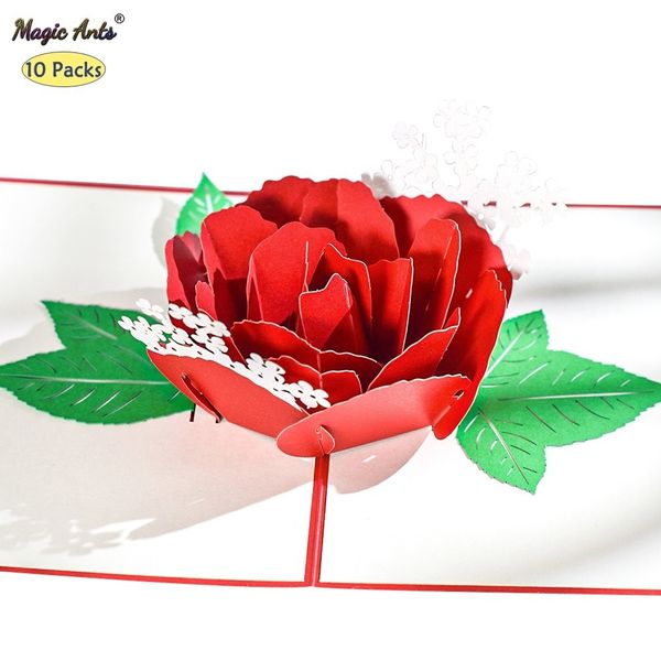 Cartes de voeux 10 Pack 3D Rose Fleur Carte Pop-Up pour Saint Valentin Fête des Mères Anniversaire Femme Anniversaire Cartes De Voeux En Gros 230317