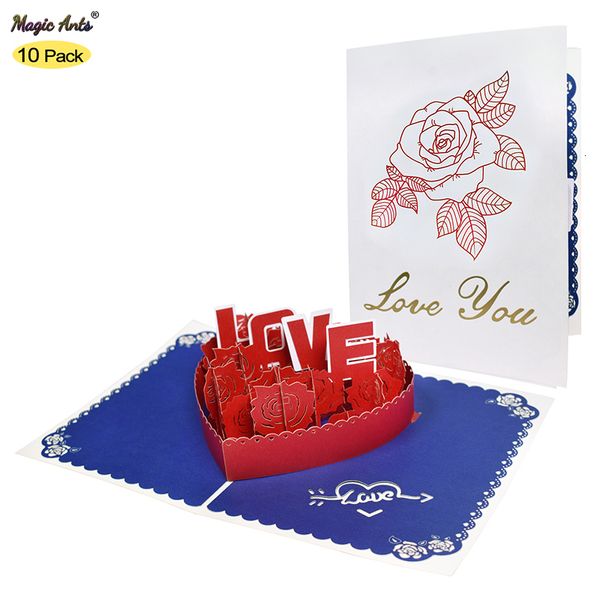 Cartes de voeux 10 Pack Valentines Card Love 3D pour femme mari petite amie cadeau d'anniversaire de mariage 230824