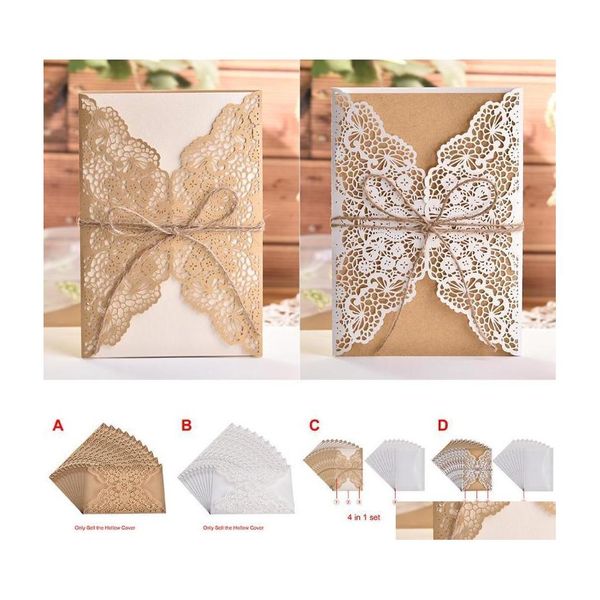 Cartes De Voeux 10 Pcs Conception Motif De Fleur Découpé Au Laser Dentelle Invitations De Mariage West Cowboy Personnaliser Invitation Envoyer Joint Enveloppe 10 Dhuxp