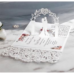 Wenskaarten 10 stks European Laser Cut Wedding Invitations Card 3d tri-voudige kanten hart Elegant feest gunsten decoratie 220930